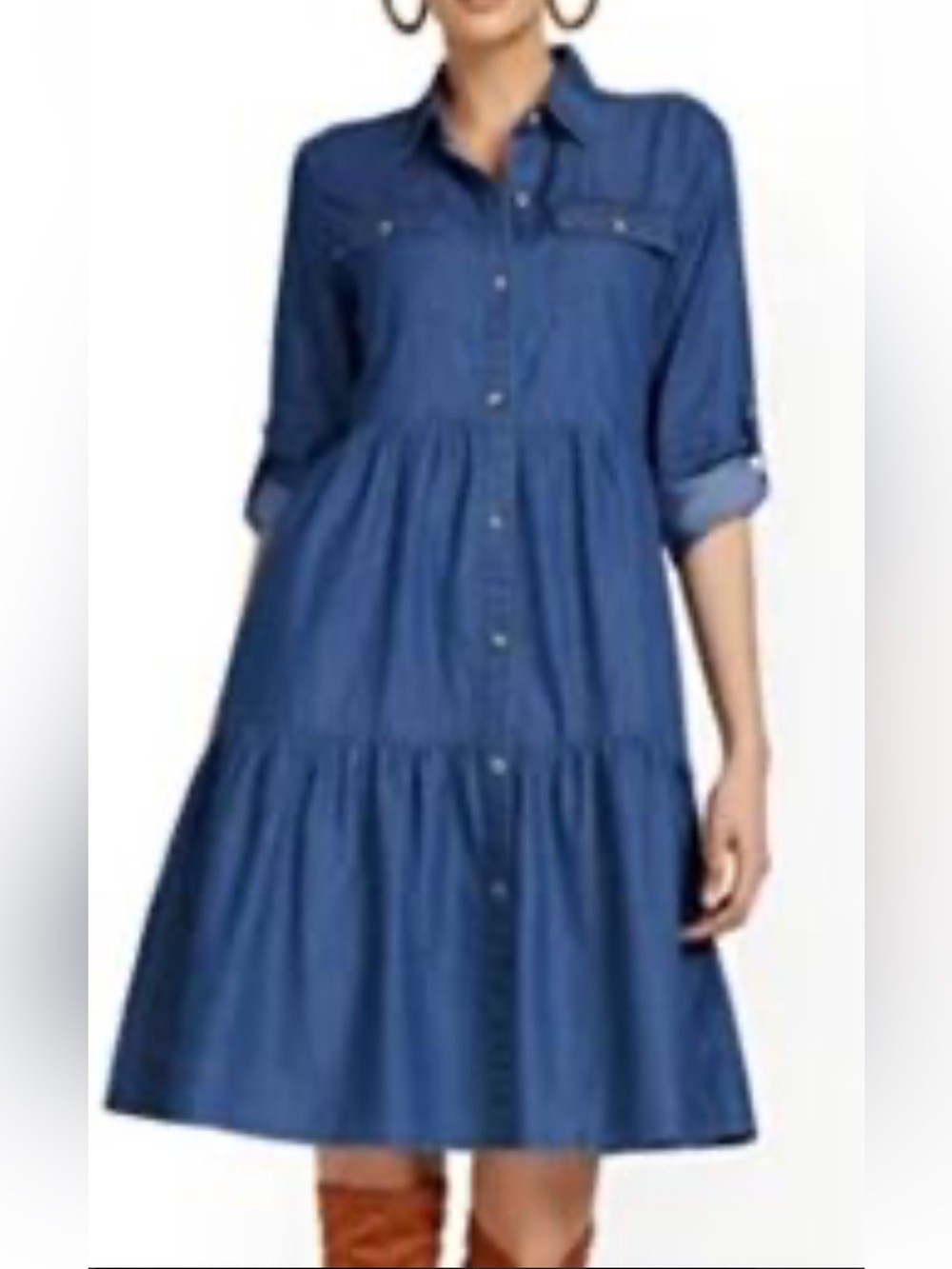 Millennium Button-Front Denim Mini shirt Dress in Blue size M